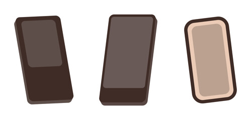 Brown minimalist design of three chocolate bars with varied shapes and colors. Ideal for food themes, packaging design, confectionery marketing, culinary arts, and snack branding. Simple vector style