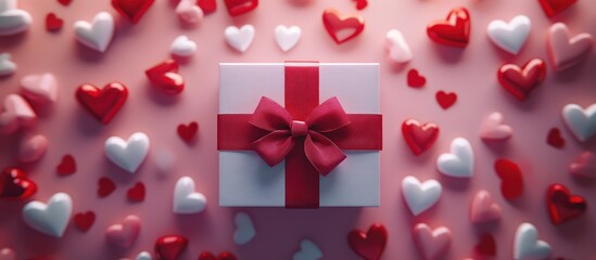 Pink gift box, hearts, Valentine's