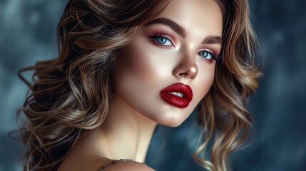 Fototapeta premium Model girl with elegant hairstyle and makeup, AI generated image