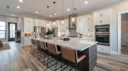 Contemporary kitchen with stainless steel appliances, AI generated image