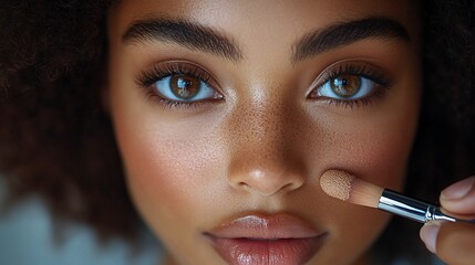 Obraz premium Close-up Portrait of a Young Woman Applying Makeup