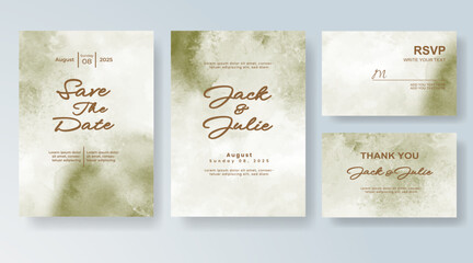 Wedding card invitation template with hand painted watercolor splash