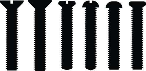 Nuts , screws, rivets, and bolts con set. Equipment stainless, fasteners, metal fixation gear black line and flat vector collection isolated on transparent background. Building tools construction sign