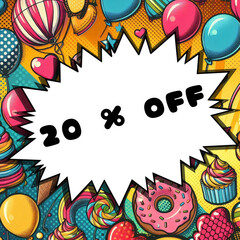 pop art promotion or discount 20% off