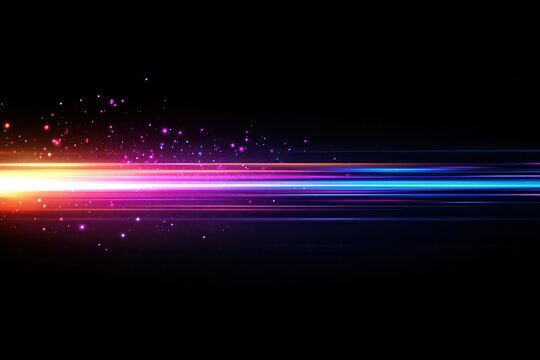 Abstract colorful light streaks on black. Ideal for tech, speed, or energy themed designs.