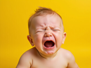 Crying baby infant against colored background	
