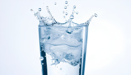 Glass of Clear Water with Splashing Droplets