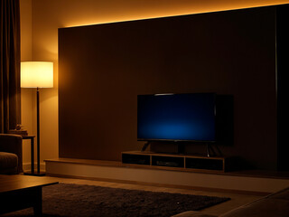Tv on in home room night scene - generated by ai