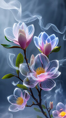 beautiful light spectrum magnolia flowers, created by generative ai