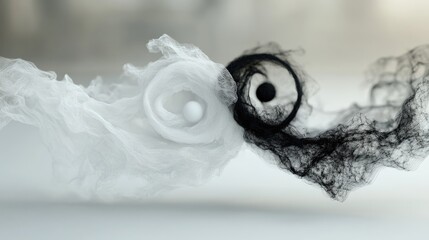 Yin and yang: creative banner, balanced design, symbolic harmony, duality concept, minimalist style, artistic expression, spiritual balance, cultural symbolism, dynamic energy, serene composition.