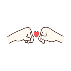 Romantic Couple Hand Line Art with Heart Symbol. vector minimal couple hands. 