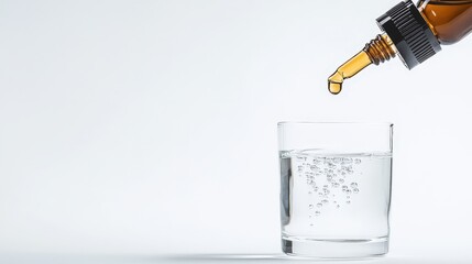 Natural Antiviral Medicine with Herbal Remedies. Droplet of liquid being poured into a glass of water.