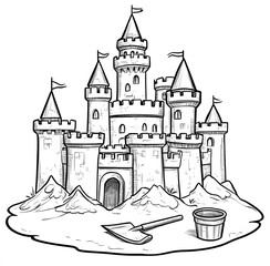 Fototapeta premium A Sandcastle Illustration With Shovel and Bucket