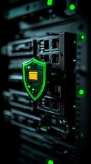 Fototapeta premium Data Security Server Rack with Cyber Shield