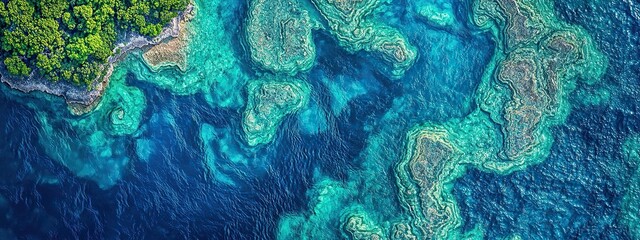 Fototapeta premium Rippling water patterns in vibrant shades of blue and green create mesmerizing reflections