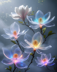 Fototapeta premium beautiful light spectrum magnolia flowers, created by generative ai