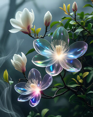 Fototapeta premium beautiful light spectrum magnolia flowers, created by generative ai