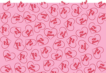 Heart My Love text quote seamless pattern. Cute romantic background wallpaper print. Valentine's day.