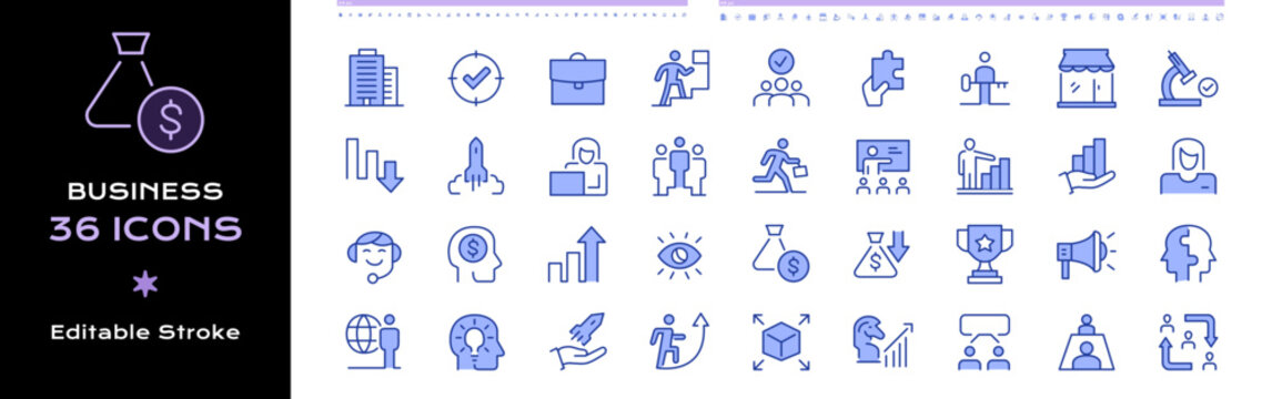 Business line icons - editable stroke colorful vector
