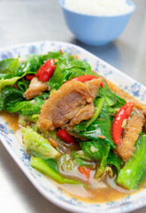 Stir-fried Baby Cabbage with Crispy Pork