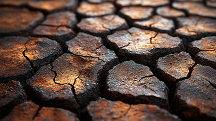 Close-up of dry cracked soil with warm brown tones and natural organic patterns.