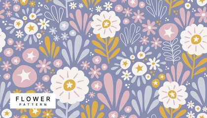 vector flower pattern background design, seamless pattern, flat design
