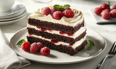 A strawberry chocolate cake on the plate