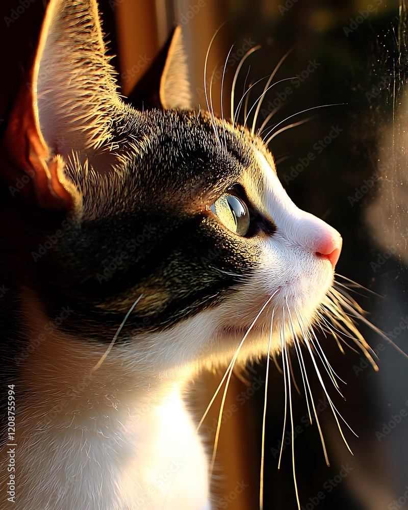 Poster A curious cat gazes out a sunlit window.