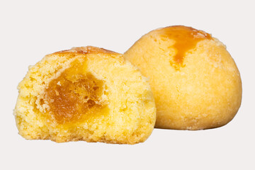 The texture of nastar cookies halves with pineapple jam filling isolated transparent