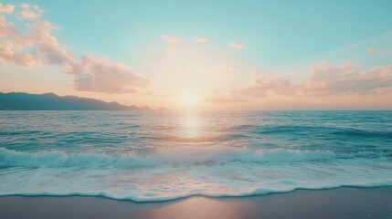 Obraz premium Sunset ocean waves beach tropical calm background
