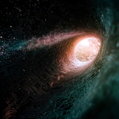 Fototapeta premium Futuristic Metaverse Tunnel Digital Galaxy Circuit Board AI Wormhole