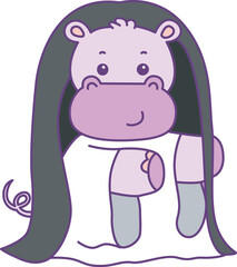Cute hippo vector icon with Halloween theme. Funny baby hippo animal Halloween illustration.
