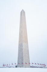 View of the Washington Monument  on a snowy day.