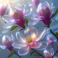 Fototapeta premium beautiful light spectrum magnolia flowers, created by generative ai