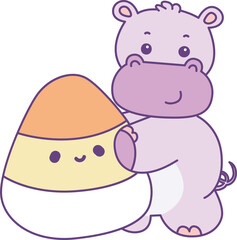 Cute hippo vector icon with Halloween theme. Funny baby hippo animal Halloween illustration.
