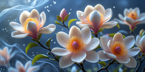 Fototapeta premium beautiful light spectrum magnolia flowers, created by generative ai