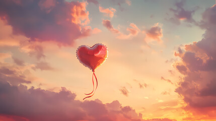 Fototapeta premium Romantic heart balloon soaring into the sky