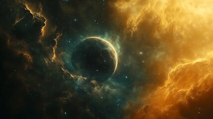 Obraz premium A Single Planet in a Starry Nebula