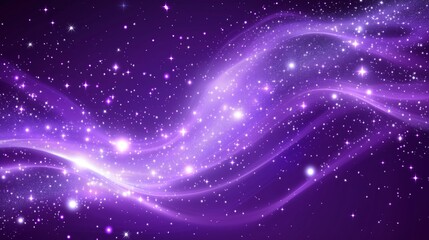 Digital purple particles wave and light abstract background with shining dots stars.