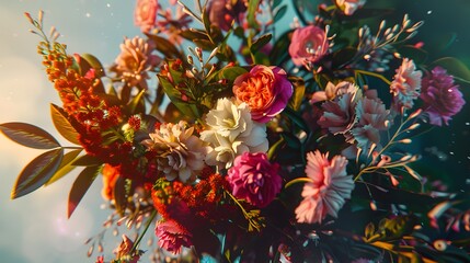 A close-up of a bunch of colorful flowers in full bloom