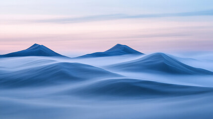 Stunning blue mountains under a soft pastel sky at dawn