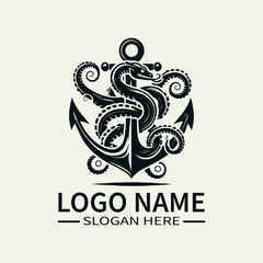 Kraken and Anchor Logo Design, Sea Monster Logo