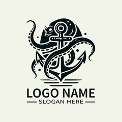 Kraken and Anchor Logo Design, Sea Monster Logo