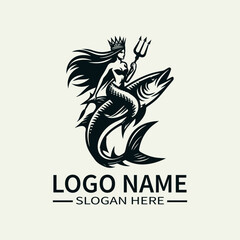 Mermaid and Megalodon Logo Design, Ocean Royalty Logo