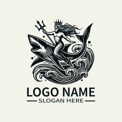 Mermaid and Megalodon Logo Design, Ocean Royalty Logo