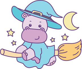 Cute hippo vector icon with Halloween theme. Funny baby hippo animal Halloween illustration.
