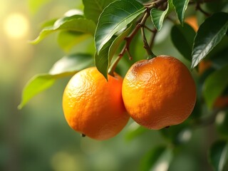 Ripe Oranges on a Tree with Blurred Bokeh &ndash; A Scene of Natural Freshness