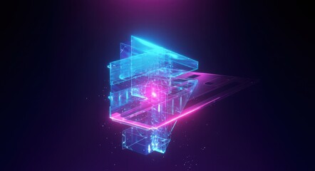 Futuristic Illustration with Holographic Elements and Neon Glow.