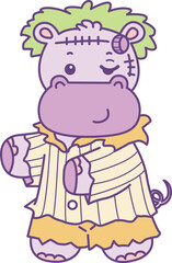 Cute hippo vector icon with Halloween theme. Funny baby hippo animal Halloween illustration.

