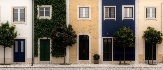 Fototapeta premium Charming Colorful Row Houses Lisbon Street Scene